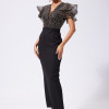 Rochie de ocazie premium Ekanta Negru cu Auriu