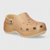 Crocs papuci Classic Platform Glitter Clog femei, culoarea auriu, cu platforma, 207241