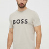 BOSS Green tricou din bumbac bărbați, culoarea bej, cu imprimeu 50506344